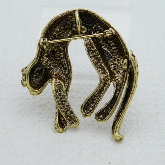 Gold Tone Black Enamel Cheetah Green Rhinestone - Picture 4 of 5